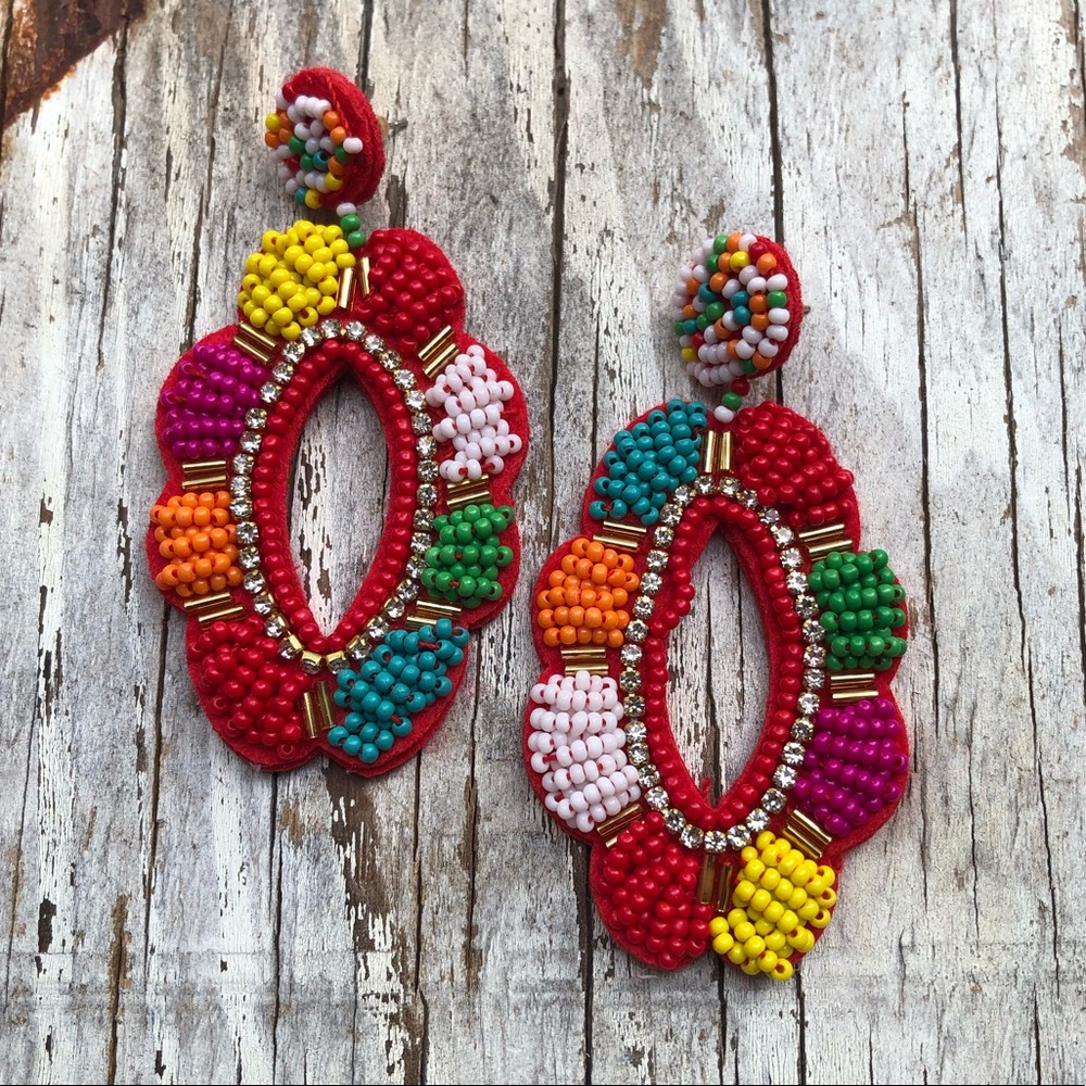 SELENA Colorful Seed Bead Statement Hoops! - Picture 4 of 8